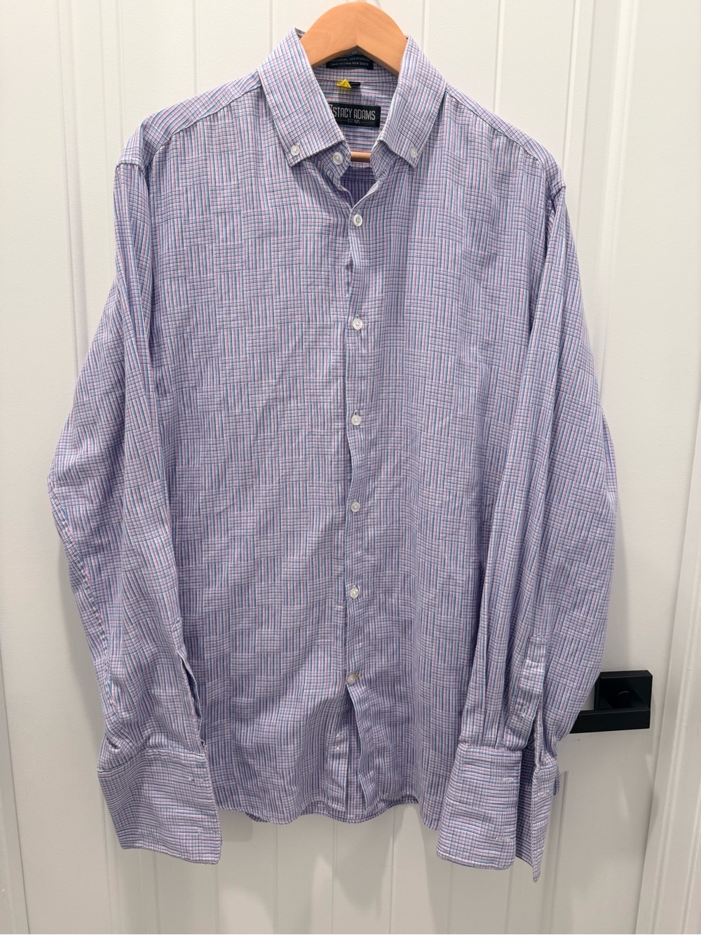 Stacy Adams Purple and White Micro-Check Button-Down Dress Shirt